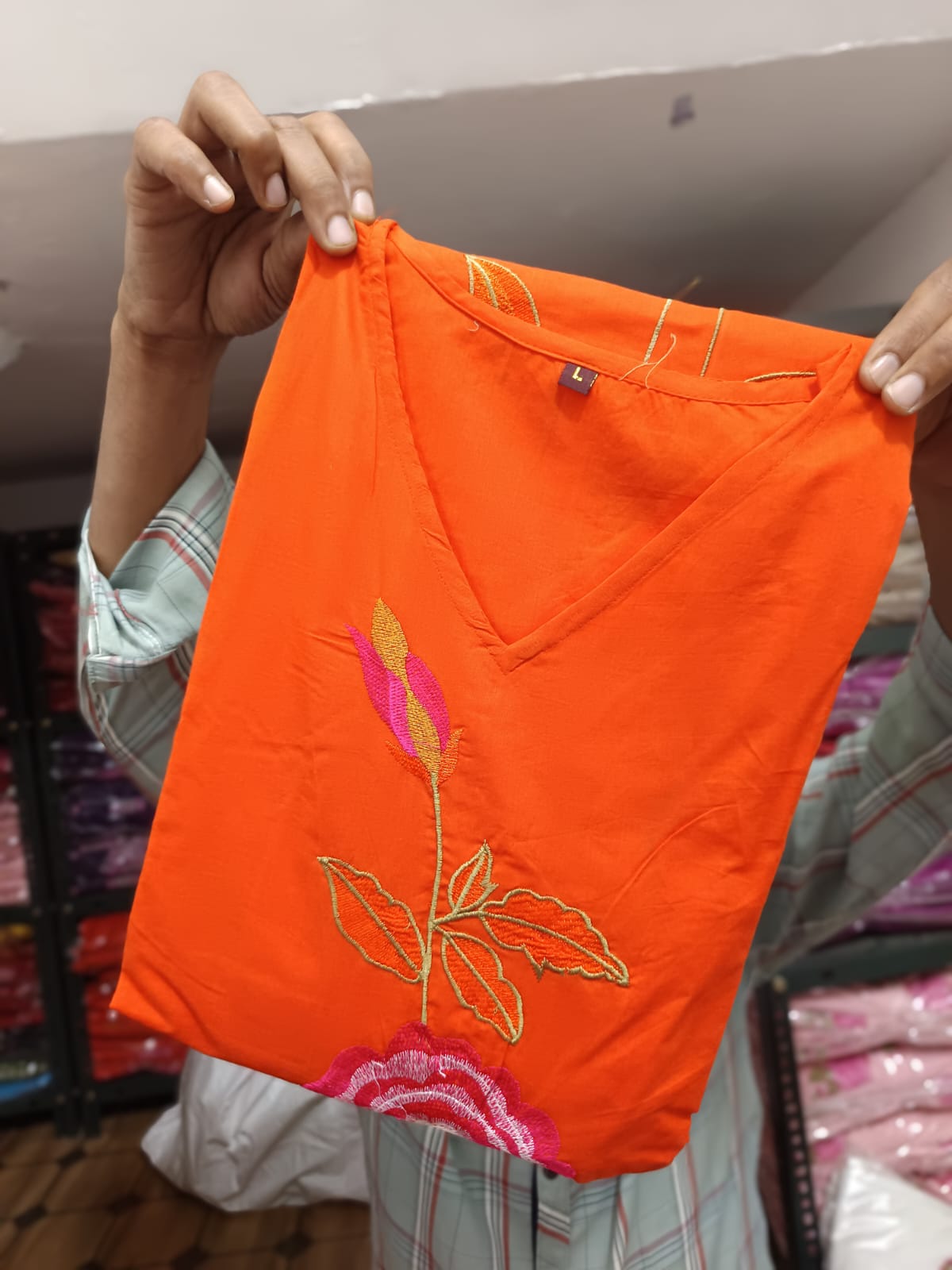 Elegant Orange Floral Embroidered Kurta Set with Matching Dupatta