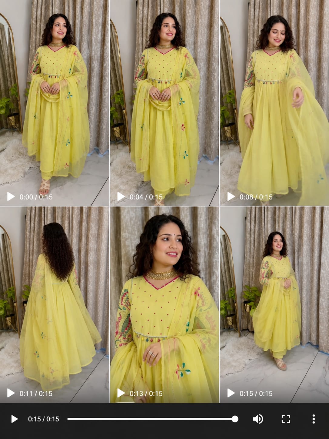 Women's Lemon Yellow Gathered Anarkali Suit with Embroidered Sleeves and Dupatta