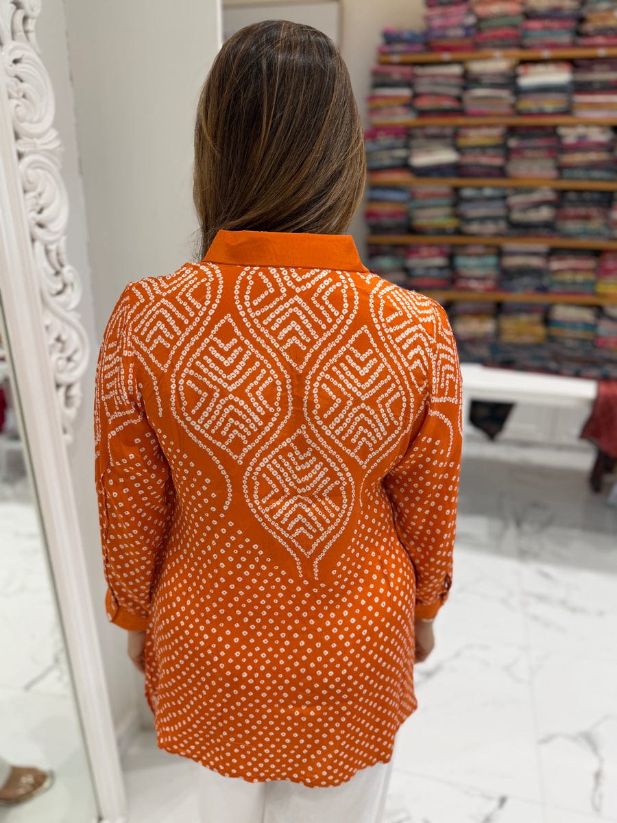 Women's Bandhani-Inspired Print Button-Down Tunic Shirt (Available in Multiple Colors)