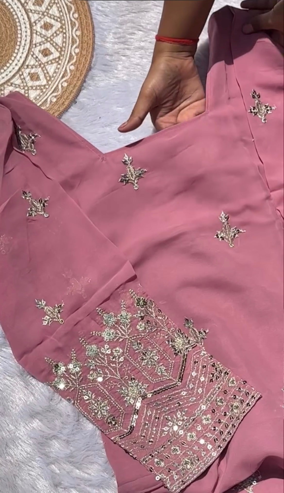 Lavender Square Neck Embroidered Suit Set with Lace-Up Back