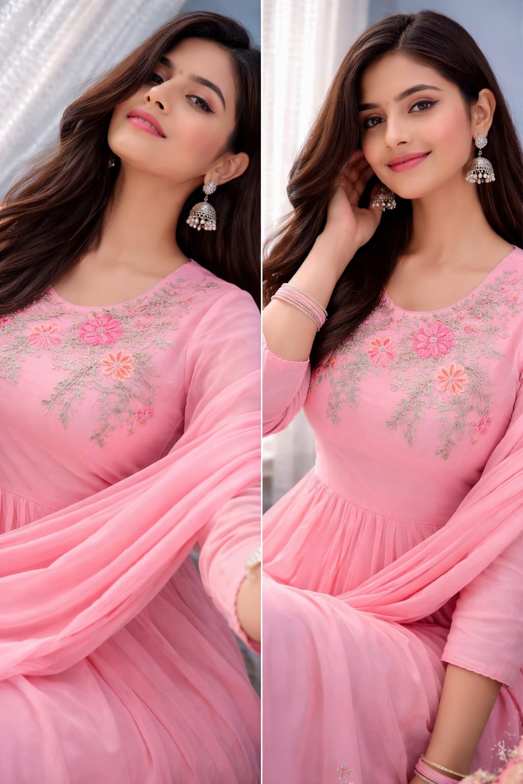 Women’s Elegant Pink Embroidered Anarkali Suit Set with Dupatta