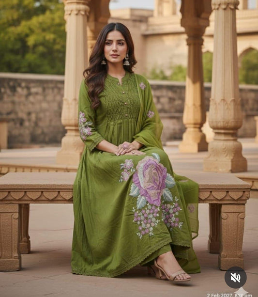 Elegant Brown Embroidered Cotton Suit Set with Dupatta