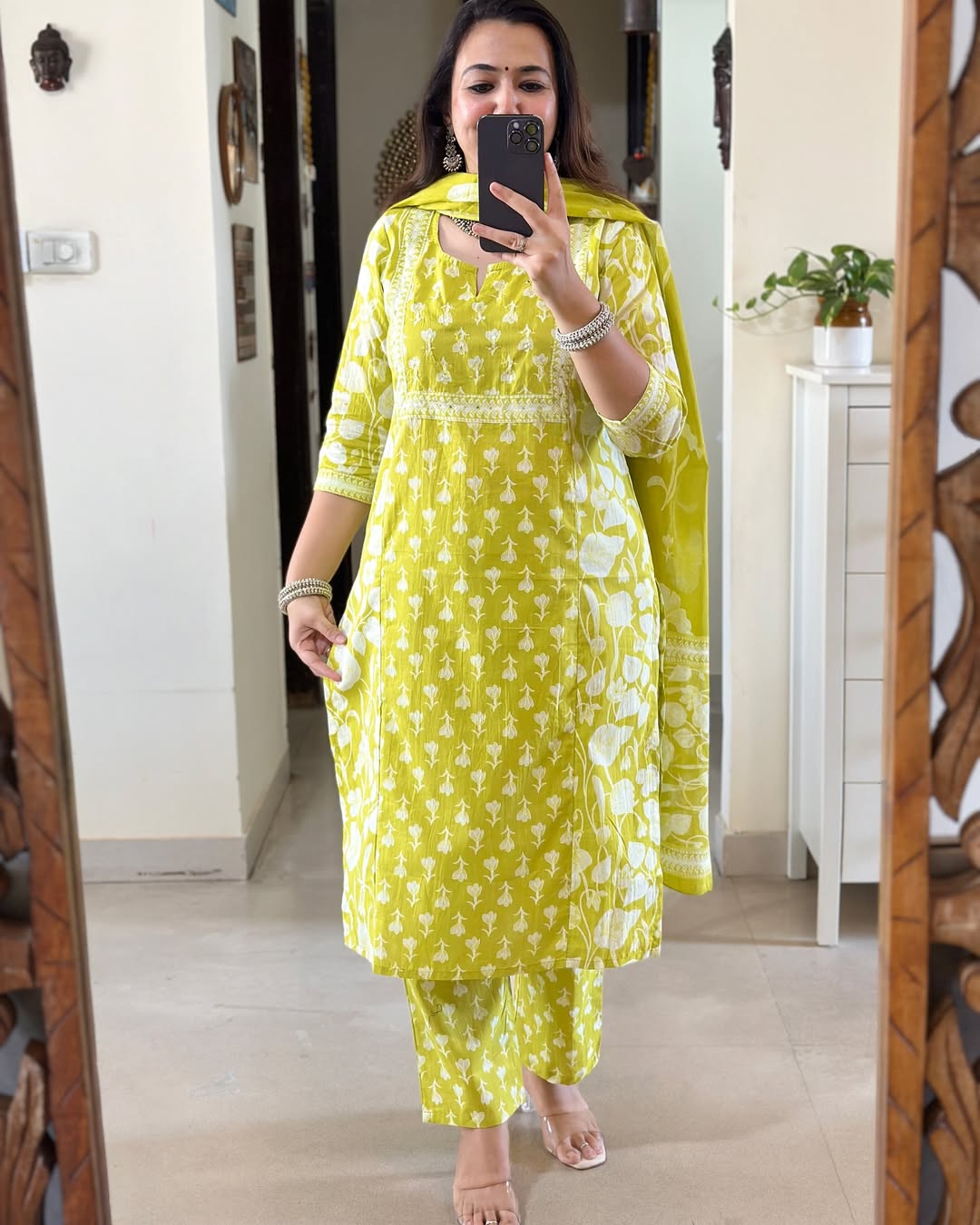 Teal Blue and White Ikat Print Straight Kurta Set with Dupatta