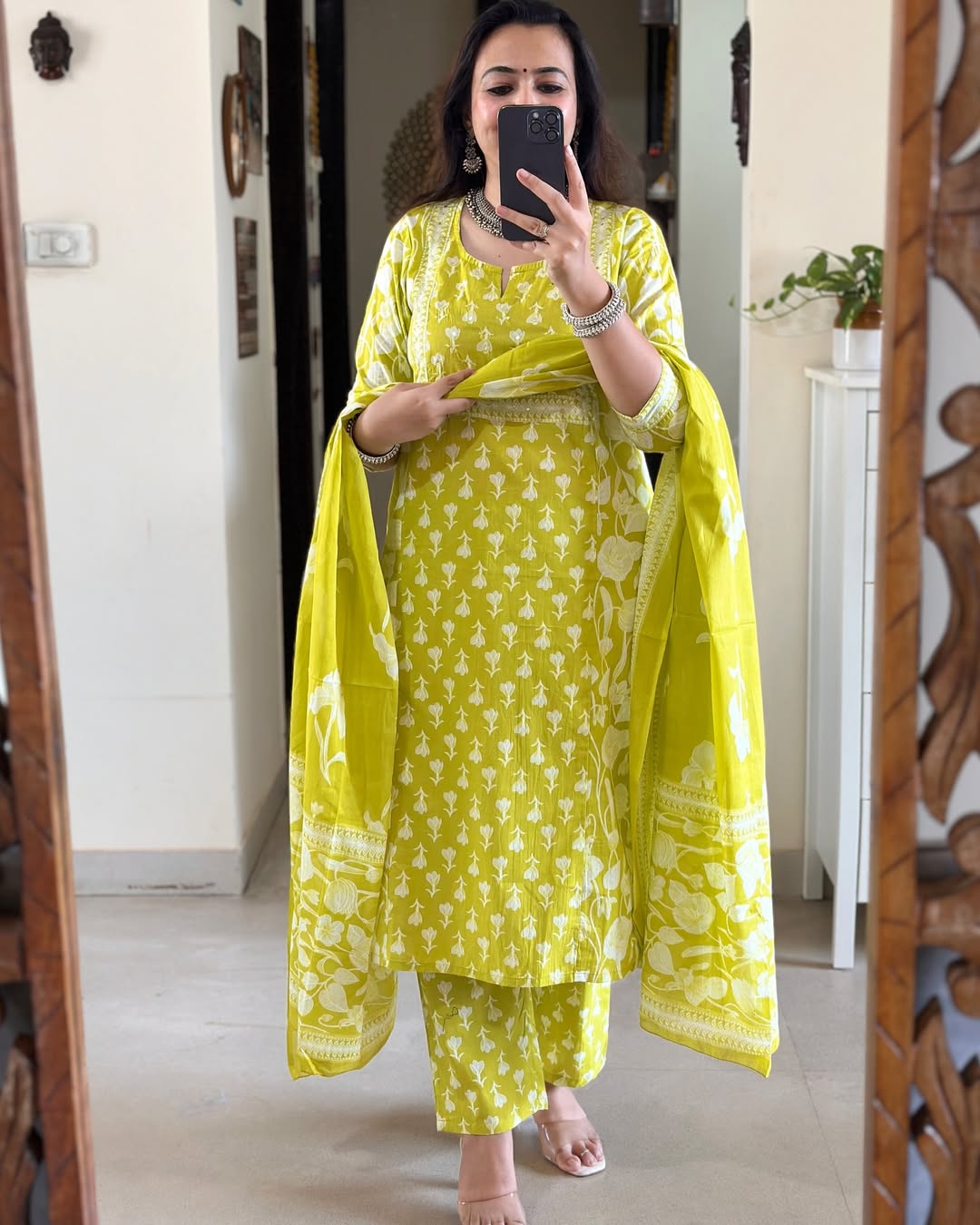 Teal Blue and White Ikat Print Straight Kurta Set with Dupatta
