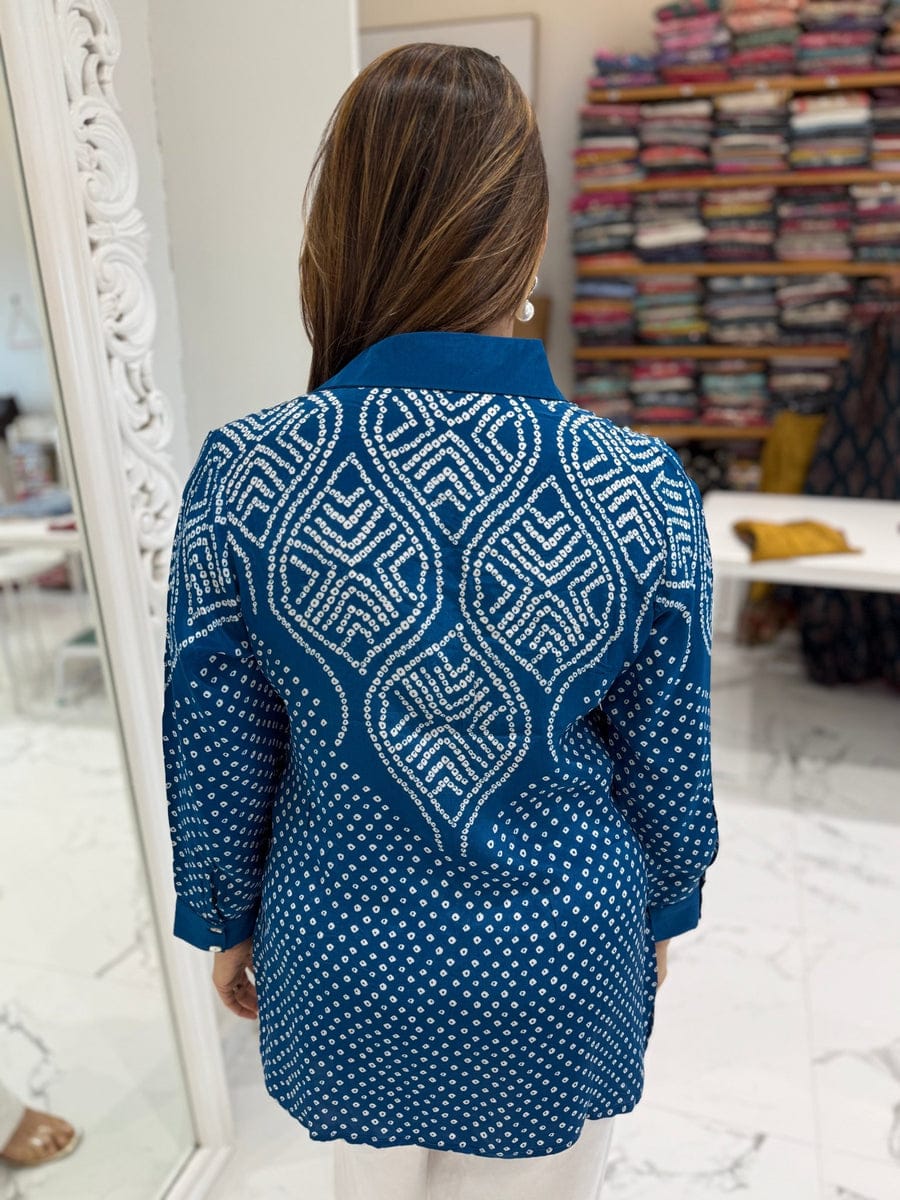Women's Bandhani-Inspired Print Button-Down Tunic Shirt (Available in Multiple Colors)