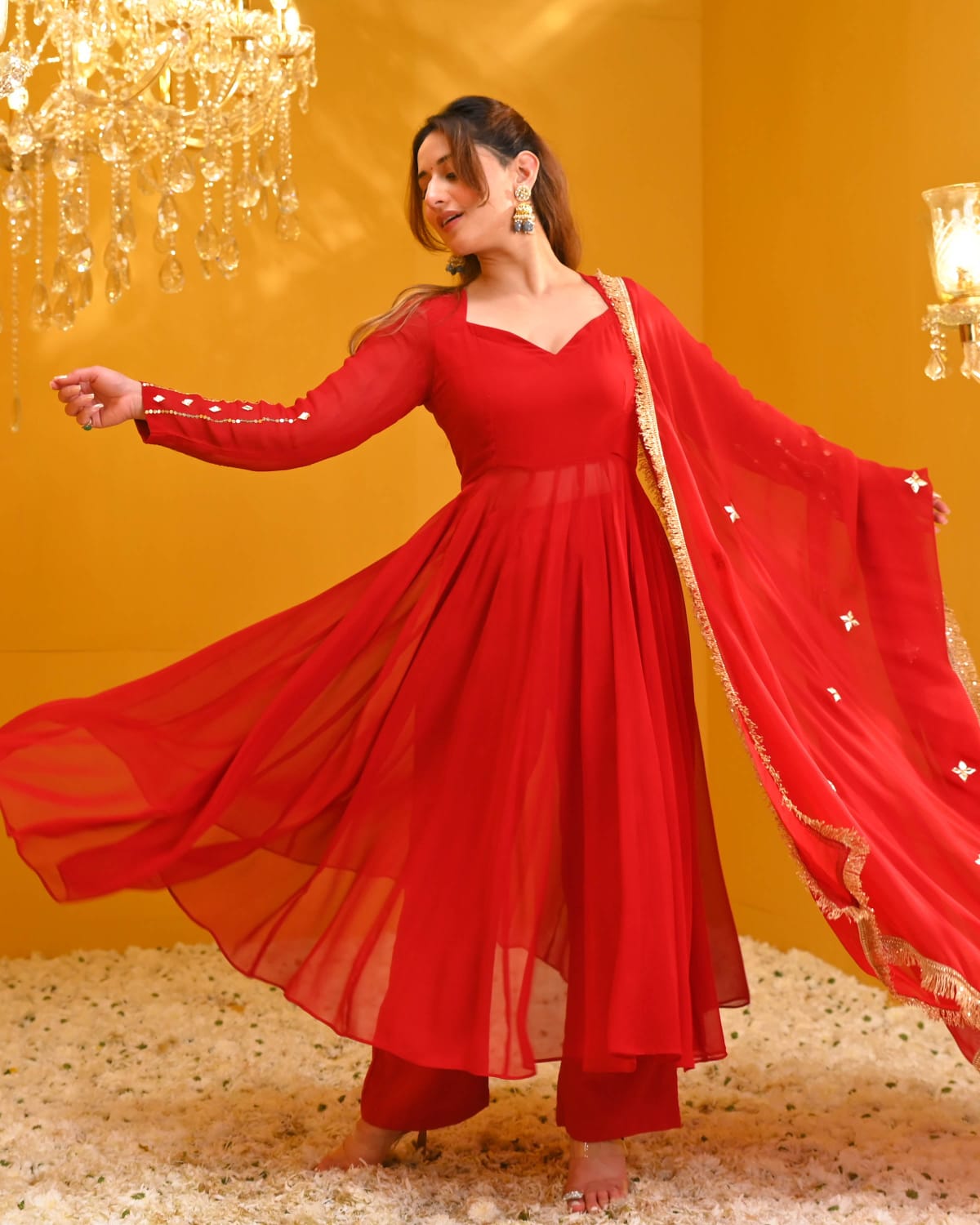 Women's Crimson Red Flared Anarkali Suit with Dupatta