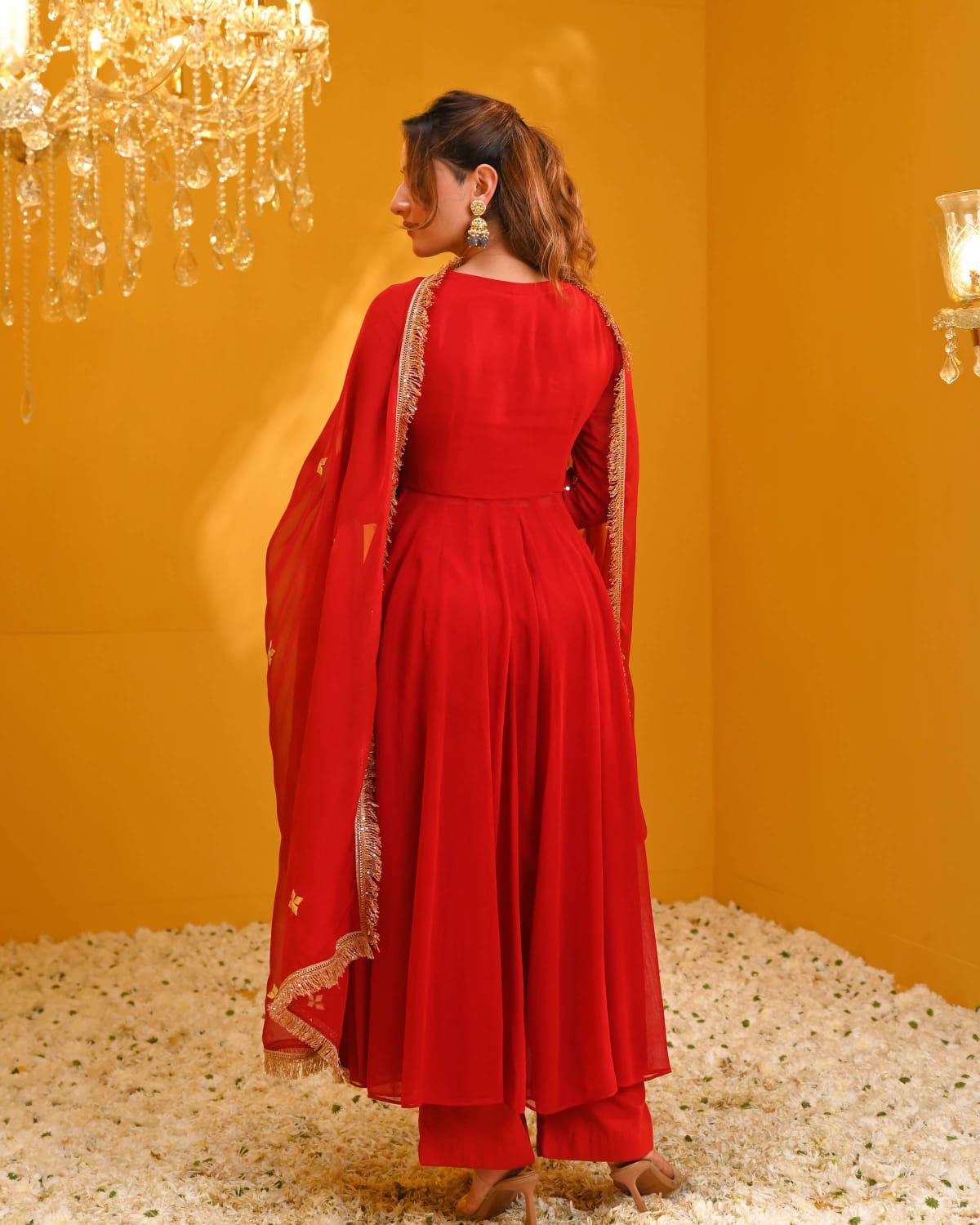Women's Crimson Red Flared Anarkali Suit with Dupatta